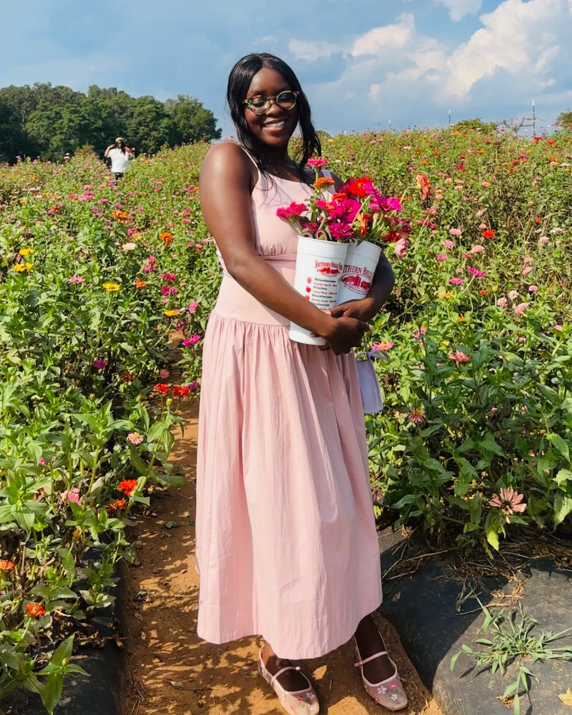 Arami among the summer zinnias